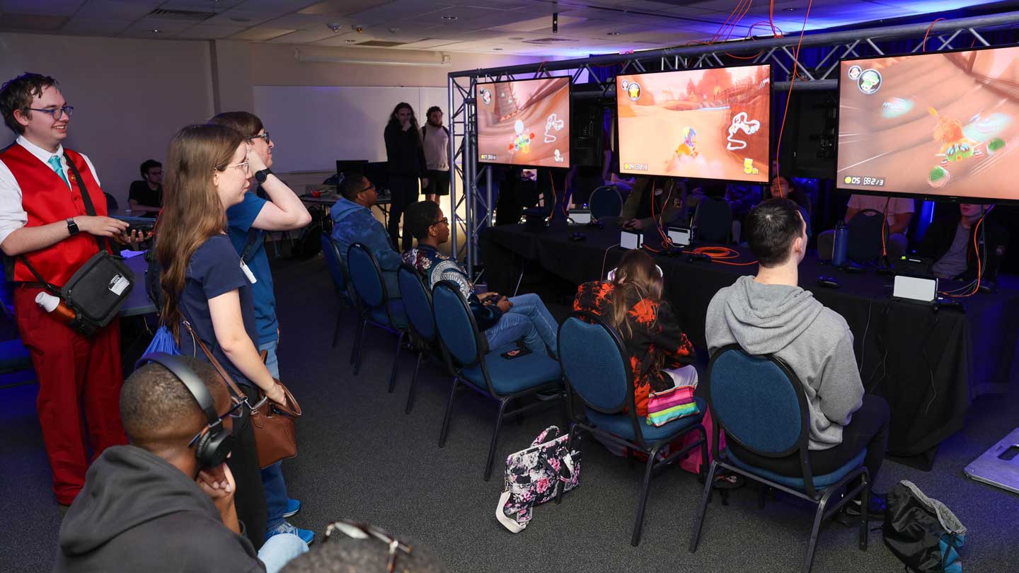 Gamers meet and compete at ChargerCon, in The University of Alabama in Huntsville Conference Training Center.