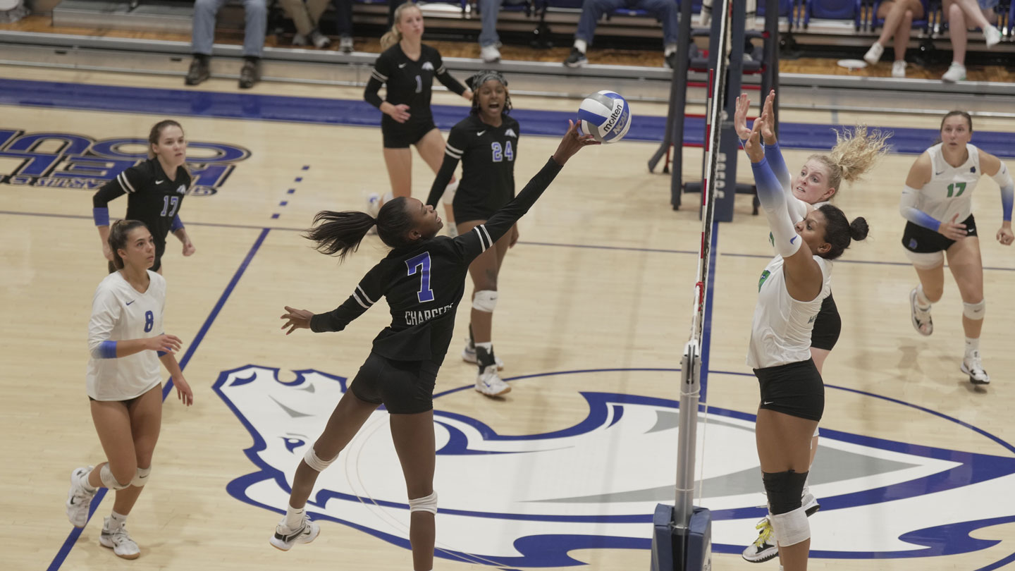 The University of Alabama in Huntsville (UAH) women’s volleyball team plays in Spragins Hall on the UAH campus.