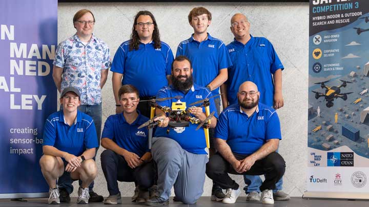 TUAH NATO SAPIENCE team: Top left to right, Bryan Mesmer, Jamie Roberson, Brandon Rostenbach, Howard Chen. Bottom left to right, Hailey Hicks, David Sharpe, Jackson Neese, and Joseph Schwalb.