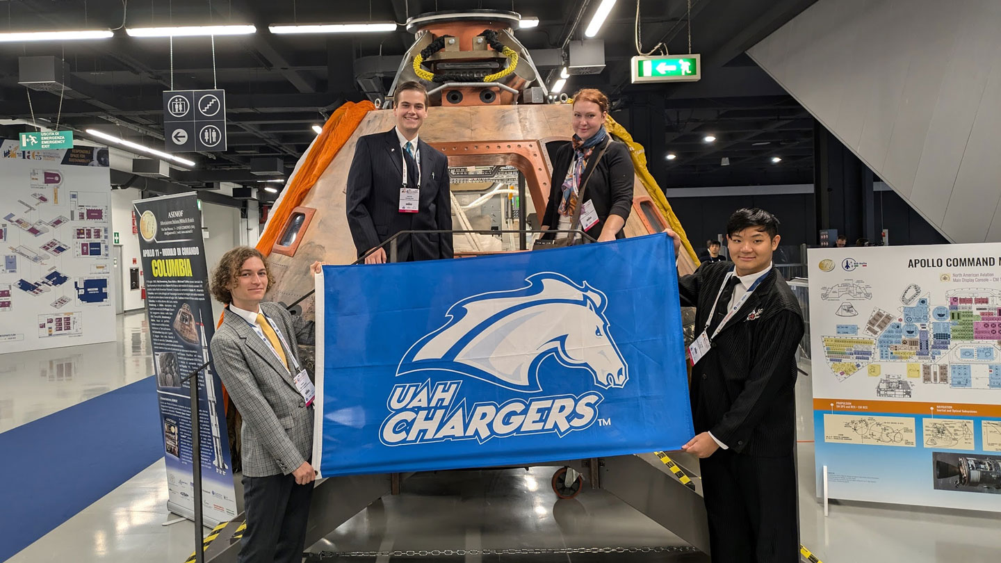 Claude Blue, research lead and EPC president; Noa Milivojevic, EPC chief mechanical engineer Ella Hazle, aerospace engineering sophomore; Dmitri Tsahelnik, aerospace engineering and physics sophomore.
