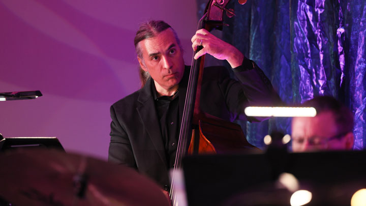 Bassist Nick Walker at UAH Holiday Jazz in 2023. 