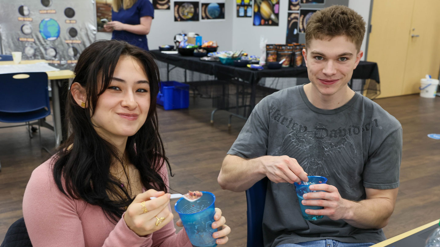 Health in Space class samples astronaut breakfast fare at The University of Alabama in Huntsville.