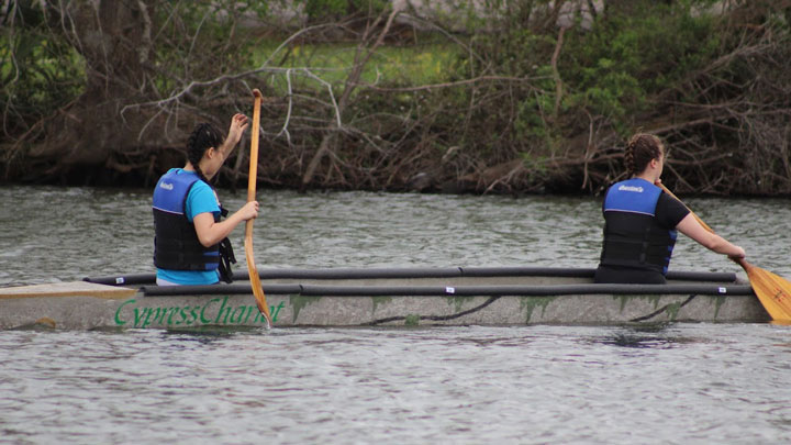UAH engineering students racing a concrete canoe on the Bayou St. John in the 37th annual American Society of Civil Engineers
