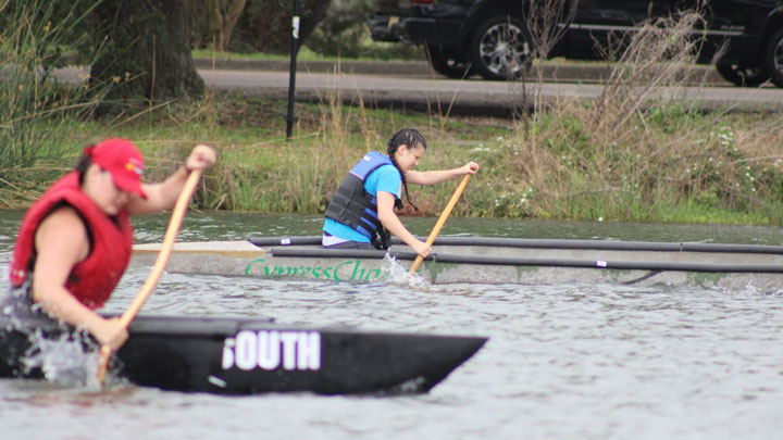 UAH engineering students racing a concrete canoe on the Bayou St. John in the 37th annual American Society of Civil Engineers