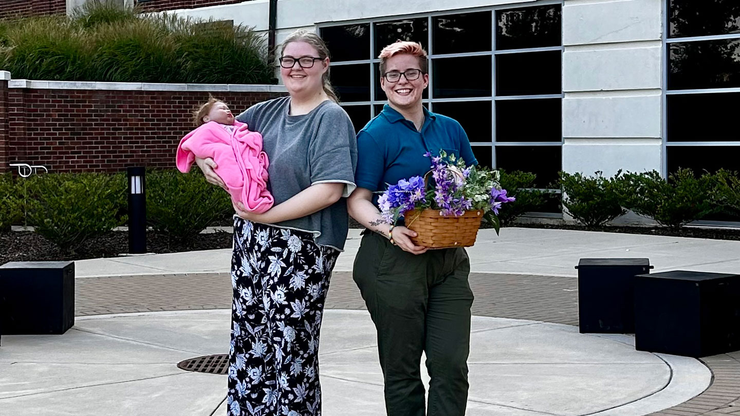 LeAnne Bradford, left, served as stage manager, and Jace Nixon, right, was assistant director to Amy Guerin, associate professor of theater at UAH.