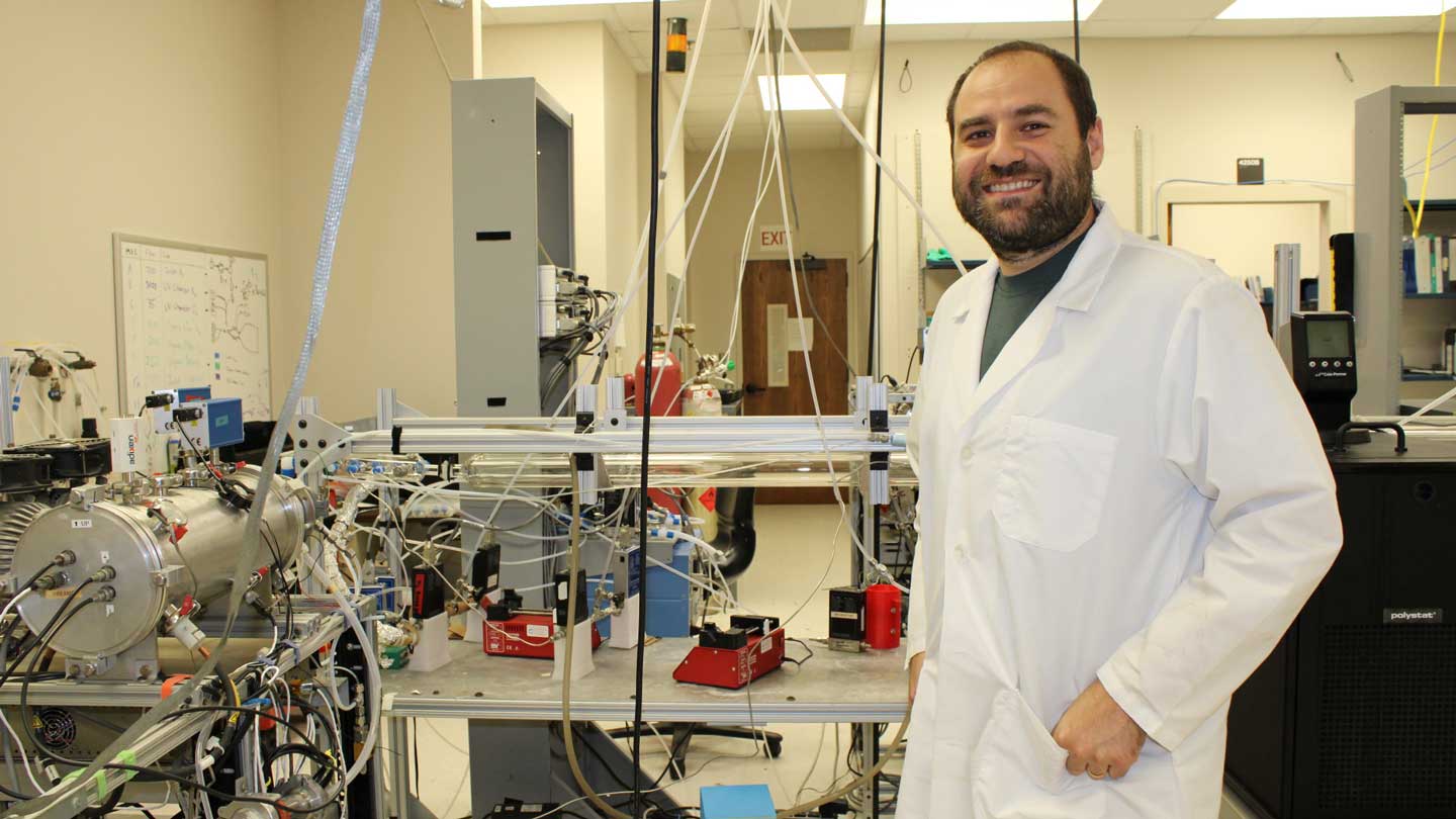 Dr. Lee Tiszenkel, a UAH alumnus at the UAH Earth Systems Science Center, performs field research in Houston, Texas, focused on atmospheric ultrafine particles that can impact urban air quality.