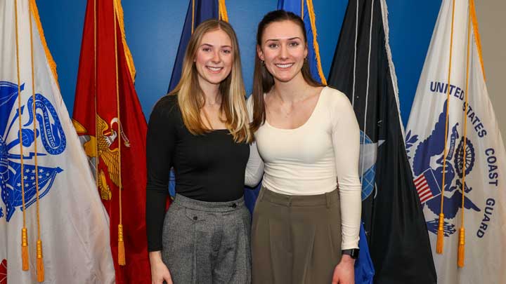 University of Alabama in Huntsville students Lorin Carter, right, and her twin sister, Sarah Carter, both have military careers in their future: Lorin in the U.S. Navy, and Sarah in the U.S. Army.