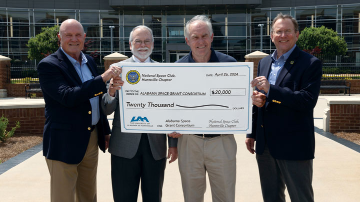Terry Abel, Lockheed Martin, Education Committee, NSC-Huntsville; Dr. Dale Thomas, UAH Propulsion Center deputy director and ASGC director; Steve Cash, Axient Corp., President, NSFC-Huntsville; and Andrew Johnston, Jacobs, Education Committee, NSC-Huntsville.