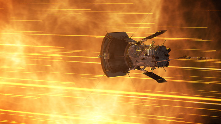 Artist rendition of Parker Solar Probe plunging into the solar corona.