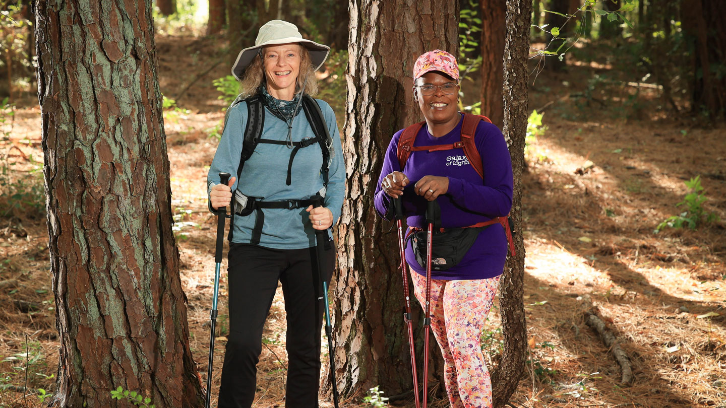 Dr. Jennifer Bail, left, associate professor in the College of Nursing at The University of Alabama in Huntsville (UAH), and Laurel Long, associate vice president, Human Resources, UAH. In spring 2024, they participated in the 26.3-mile Trailblaze hike.