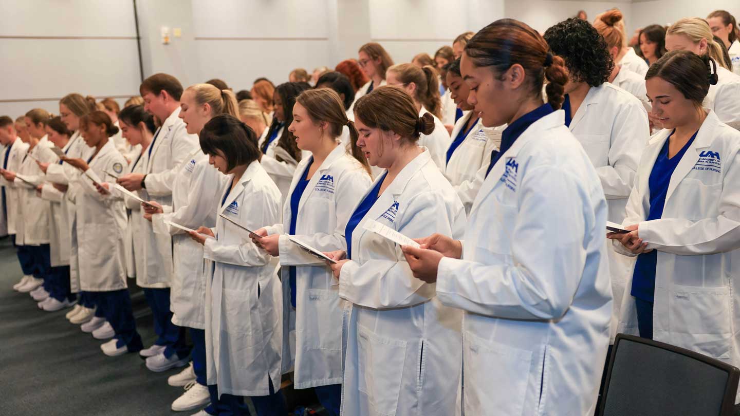 The University of Alabama in Huntsville College of Nursing holds their White Coat Ceremony to honor nursing students, in Chan Auditorium on the UAH campus.