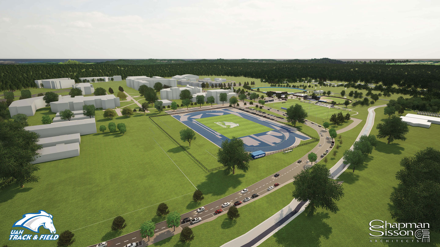 The architectural design for The University of Alabama in Huntsville’s new Track and Field Complex has been approved by The University of Alabama System Board of Trustees. Designed by Chapman Sisson Architects.