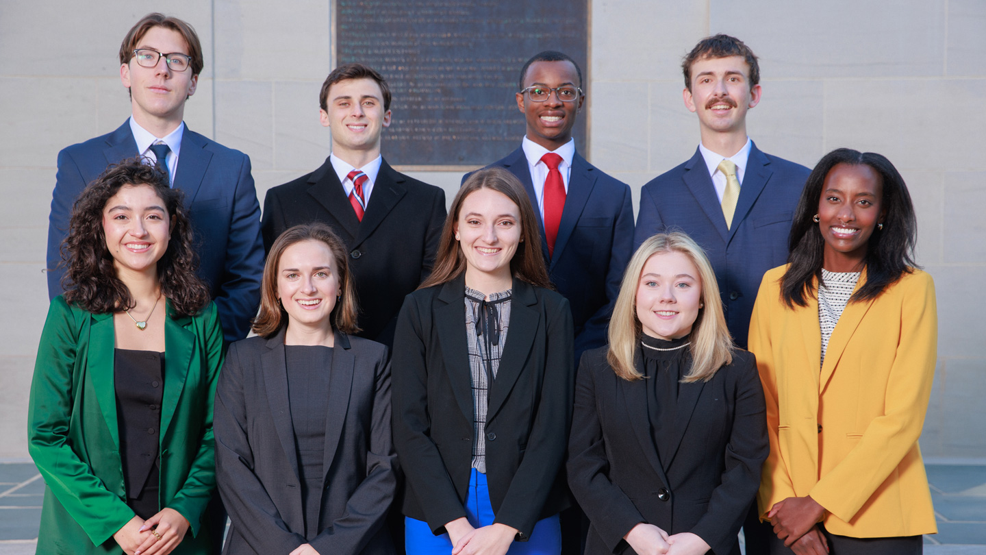 UA Capitol Scholars: Camila Lopez, Cassidy Matwiyoff, Addie Grace Pyron, Katherine Gray, Raven Hartsfield Back: Alton Hudson, Jack Hastings, Woods Hobbs, Hudson Hanner