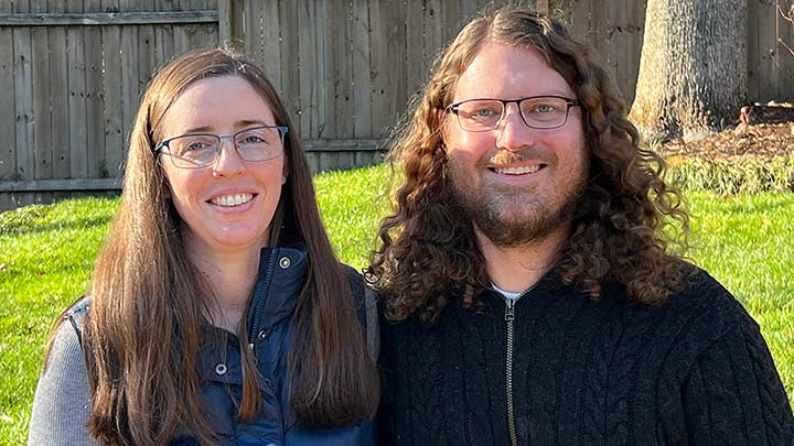 Amy and Matthew Willson outside in the backyard.