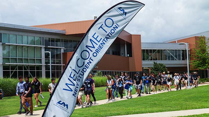 Students walking on campus.