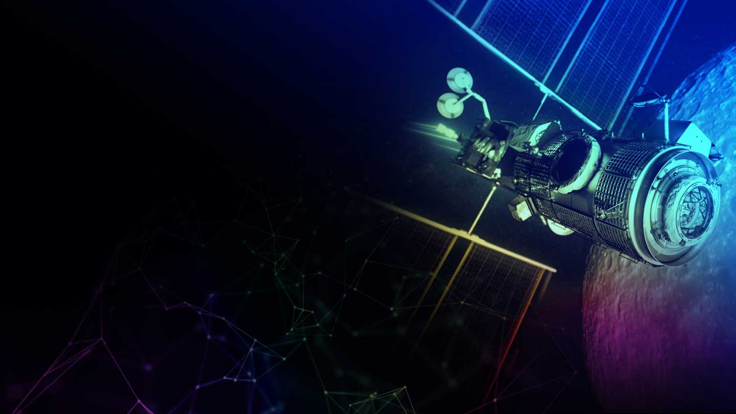 Artistic image of satellite orbiting Earth.