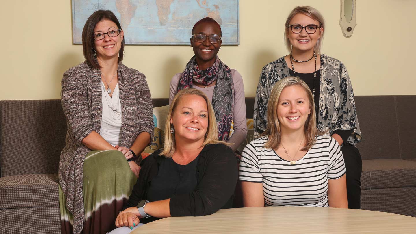 Emily Eichhorn and Brittany Holland, Back, Celia McKechnie, Danielle Daniels and Jennifer Watson