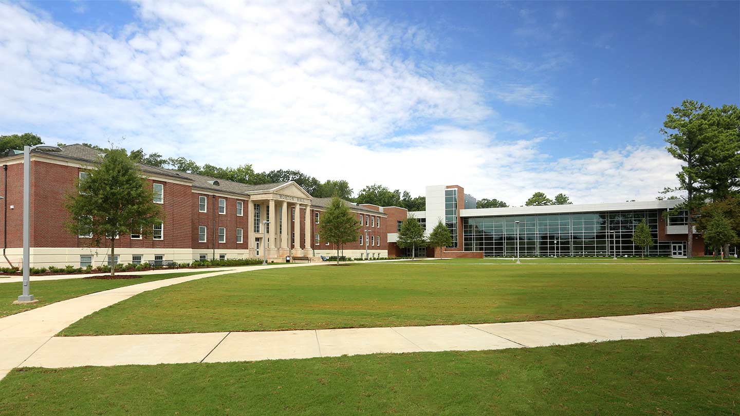 View of Morton Hall Renovations & new extension from across the quad.