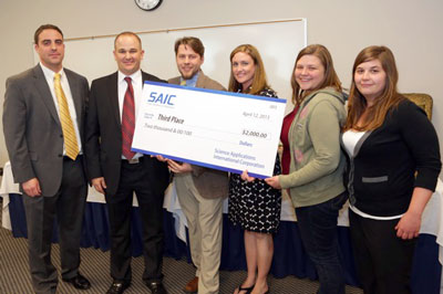 The third place team won $2,000 in scholarship money they are Craig Hunt, Engineering; Henry Hiller, Engineering; Crystal Bell, Nursing; Sarah Klimko, Liberal Arts; and Eryn Johnson, Liberal Arts.