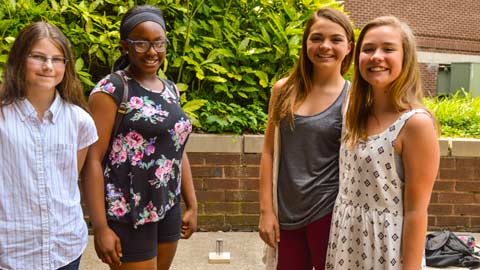 Four rising eighth-graders taking part in this year’s Tech Trek participate in a Meet-and-Greet held last month on the UAH campus.