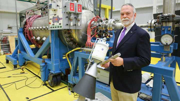 Dale Thomas in research lab for Artemis space launch. ?>