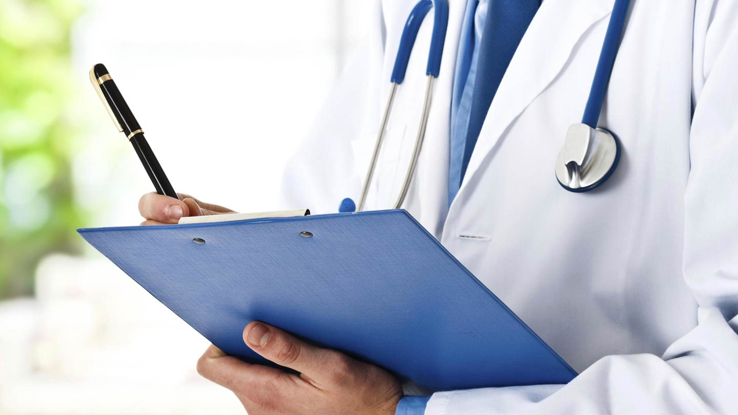 illustration of Dr. holding clipboard