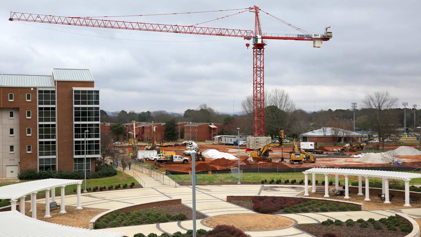 construction crane over charger village