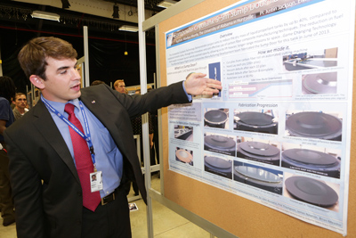 UAH students who graduated from the Marshall Space Flight Center’s summer internship program presented their project posters and abstracts on Wednesday, Aug. 9. From top are Jaewon Choi, physics, mathematics, optics; Chris Hill, mechanical engineering; Markus Murdy, aerospace engineering; Glenn Scott Nesbitt II, aerospace engineering; and Maria Emma Torres, chemistry/biology.