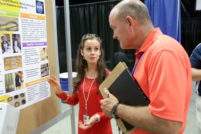 UAH students who graduated from the Marshall Space Flight Center’s summer internship program presented their project posters and abstracts on Wednesday, Aug. 9. From top are Jaewon Choi, physics, mathematics, optics; Chris Hill, mechanical engineering; Markus Murdy, aerospace engineering; Glenn Scott Nesbitt II, aerospace engineering; and Maria Emma Torres, chemistry/biology.