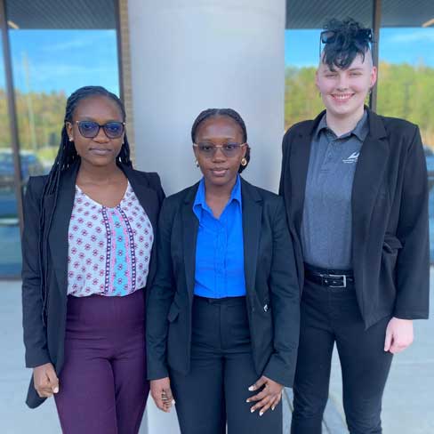 UAH ESV student competition team members Maria Lubida, Lorain Salufu and Sidnie Ross.