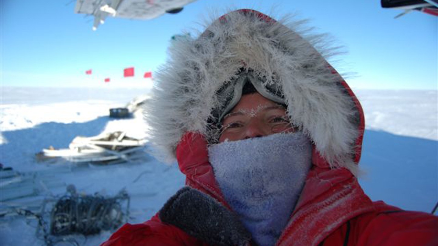 tia making a selfie in the snowy arctic