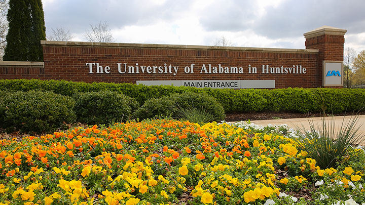 flowers blooming at the main UAH entrance