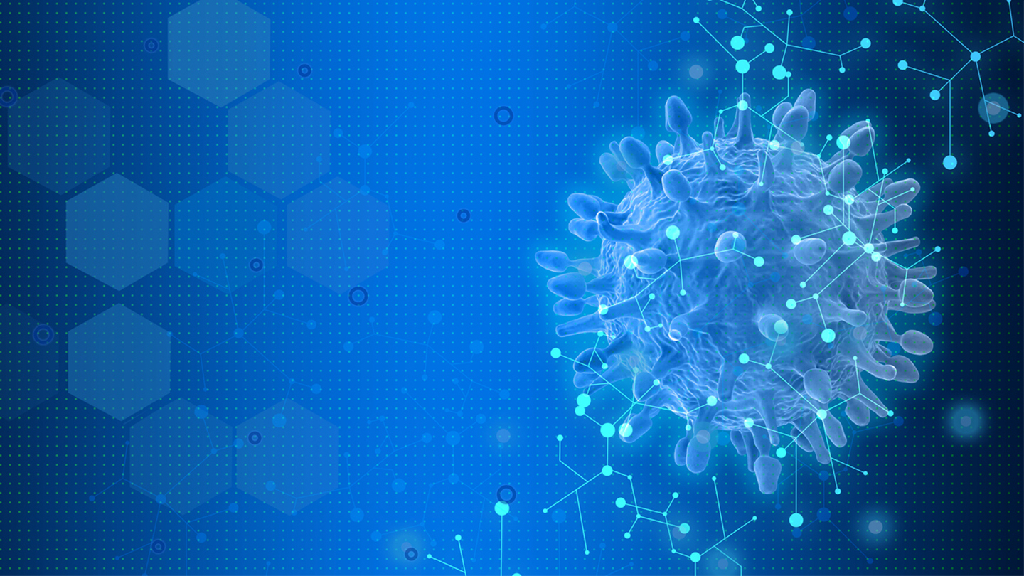 Blue toned image of a virus cell