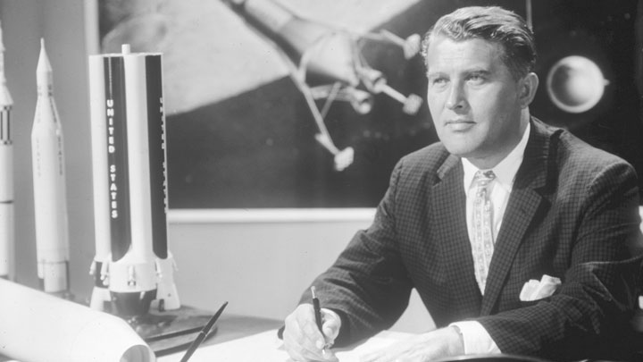 Dr. Wernher von Braun in his office.