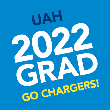 a blue background with text that reads UAH 2021 grad go chargers