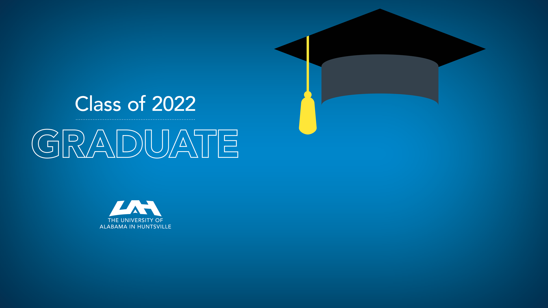 UAH logo and graduation cap on a blue background