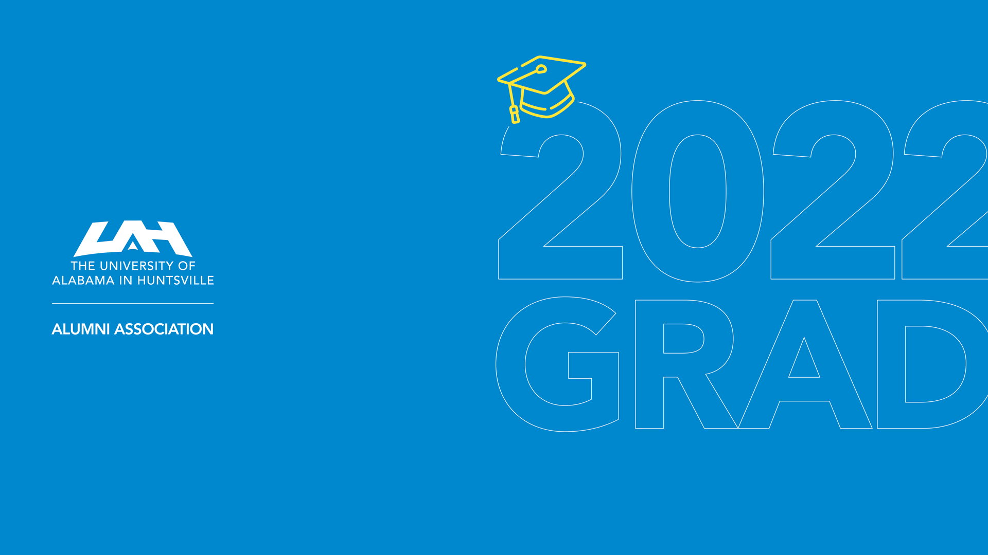 uah zoom plain blue background with alumni logo and text that says 2021 grad