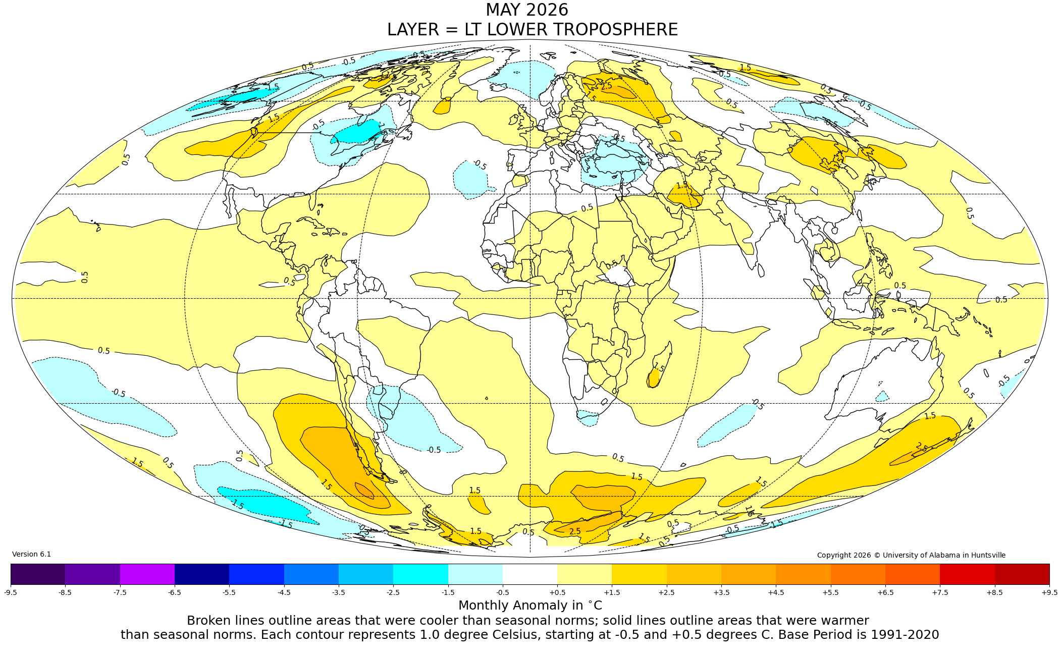Lower tropospheric temperature anomalies for May 2026
