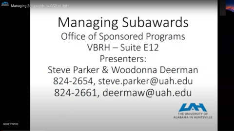 Managing Subawards by OSP at UAH