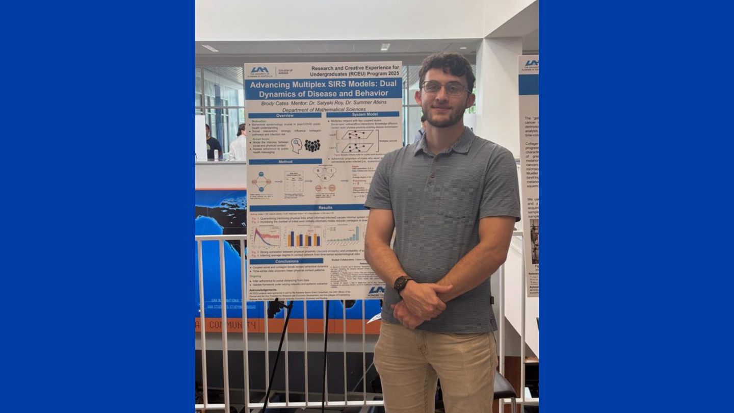 Brody Cates, is a mathematics major at UAH. He recently presented his research as part of the Research and Creative Experience for Undergraduates poster session.