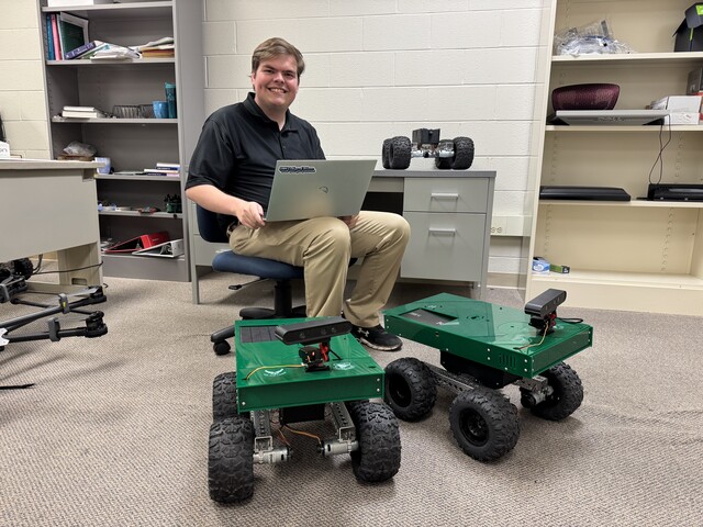 Funded by the Airforce Research Laboratories (AFRL) Elijah Shannon worked under Dr. Tathagata Mukherjee and his Ph.D. student Timothy McCorry to design and implement swarm robotics methodologies for an interactive, customizable, and scalable testbed for radio frequency (RF) research.